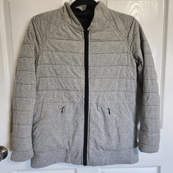 Lululemon The Bomb Bomber Jacket Black / Heathered Medium Grey Sz 6 Reversible - Picture 6 of 10